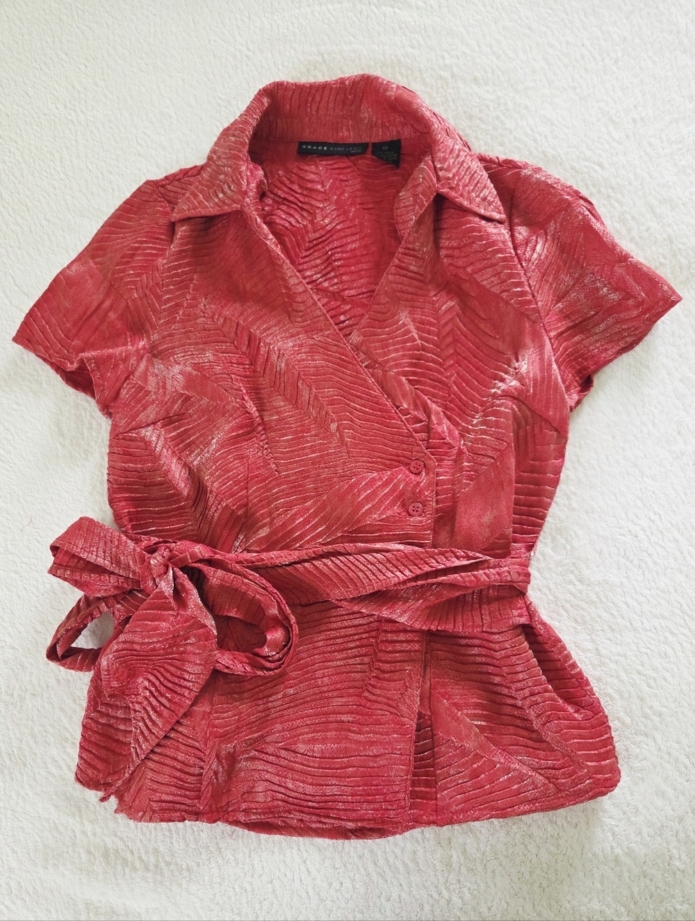 Grace Dane Lewis ✨️ Women's Red Short-Sleeve Wrap Top with Waist Tie Size 6P